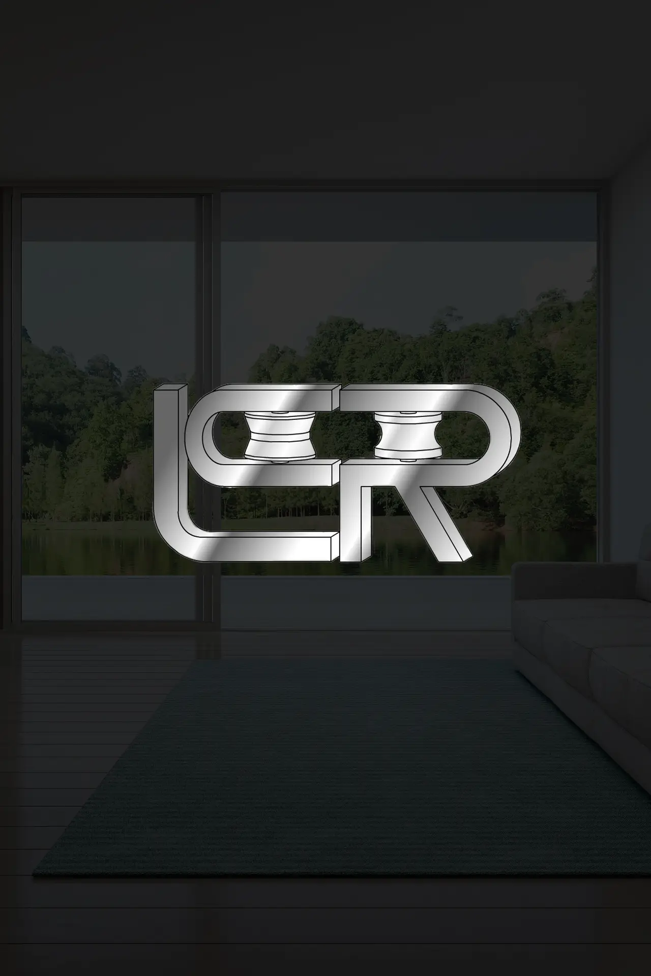 a logo on a glass wall