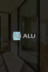 a glass door with a logo on it